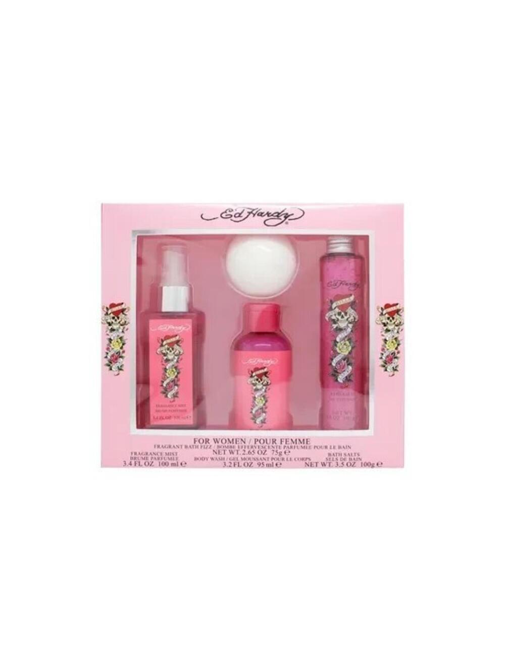 Ed Hardy Perfume Bath Set Gift for Women, Bath Salts Body Wash & Fragrance Mist